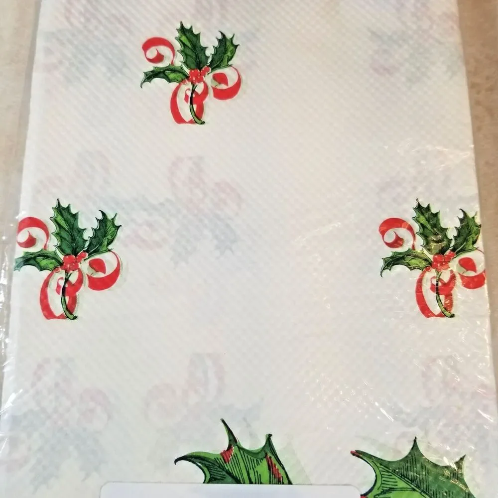 2 Table Covers Vintage Sealed Christmas Holly and Red Green Checked Tablecloths